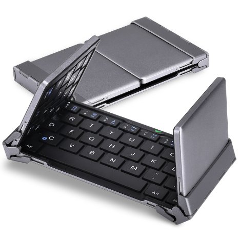 PCMAG Recommend MoKo Foldable Wireless Bluetooth Keyboard Portable Ultra-slim Aluminum Keyboard for iOS  Windows Android Tablet PC and Smart Phone iPad Mini 4  iPad Pro  iPhone 6s Plus BLACK