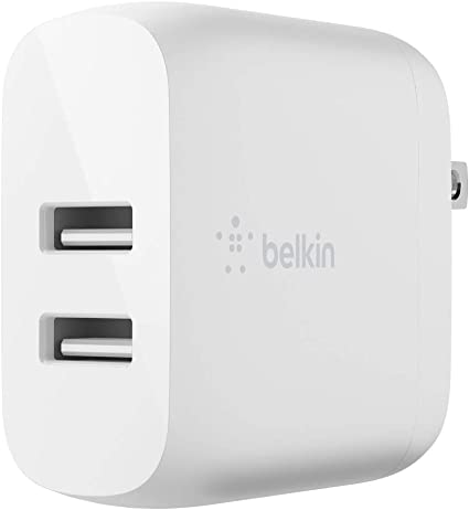 Belkin Dual USB Charger 24W (Dual USB Wall Charger for iPhone 13, 12, 11, Pro, Pro Max, Mini, iPadS, 20, S20 , S20 Ultra, Pixel 4, More) USB-A Charger, White