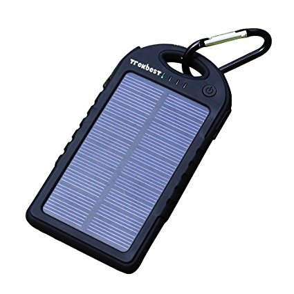 Trekbest Solar Charger Waterproof, Solar External Battery Pack, Dual USB Port 12000mAh Portable Solar Power Bank with Carabiner LED Lights for iPhone, iPad and Android Phones (Black)