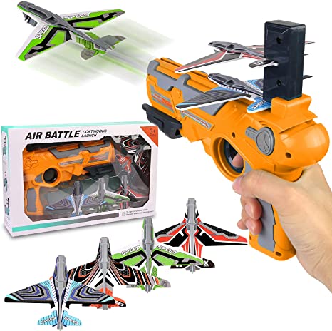 Airplane Toy, Bubble Catapult Plane Toy Airplane, Outdoor Toys for Kids, Outdoor Toy with 4 Pcs Glider Foam Plane, One-Click Ejection Model Airplane Shooting Launcher Toys for Kids Birthday Party