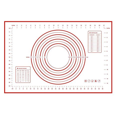 Silicone Pastry Mat with Measurements Non-Slip Silicone Perfect for Rolling Dough 24’’ x 16’’ (red)