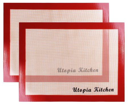 Silicon Mat for Baking and Cooking - 2 Pack - Red - Professional Grade Non-stick - Best for Cookies, Pizzas, Pretzels and More - By Utopia Kitchen