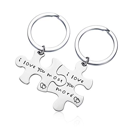 CJ&M Stainless Steel I Love You More I Love You Most Couples Keychains Set,Personalized Couples Jewelry,Perfect Gift for Boyfriend Girlfriend