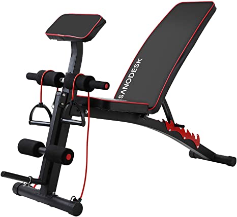 SANODESK Weight Bench, Training Fitness Bench, Multifunction Bench with Adjustable Backrest/Leg Fixation, for Full Body Exercises, Home Gym HB101