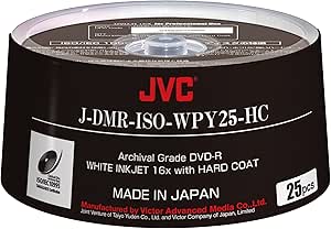 JVC ISO ARCHIVAL Grade DVD-R Made in Japan White Inkjet 16x Hard Coat 25 Pack Part# J-DMR-ISO-WPY25-HC