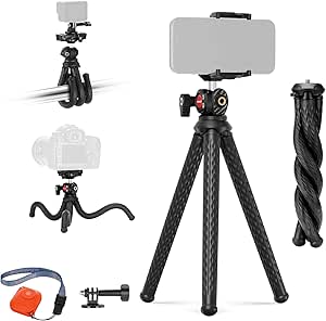 NEEWER Flexible Tripod with Remote, Mini Vlog Camera Phone Tripod Stand with Hidden Phone Holder & Action Camera Adapter Compatible with GoPro 13 Hero 12 11 10 DJI Insta360 iPhone Samsung, TP34