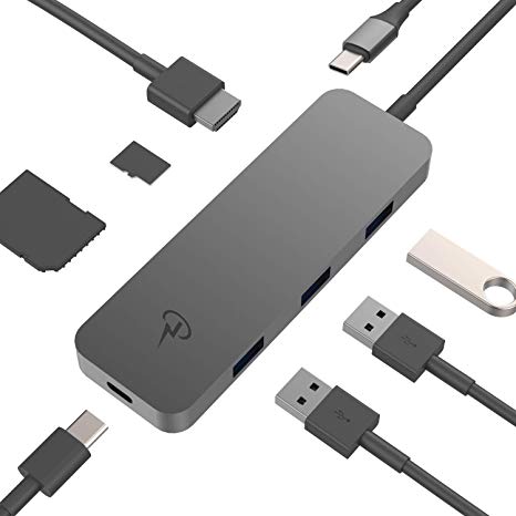 CharJenPro USB C Hub, 7-in-1 USB-C Hub : HDMI 4K, SD and MicroSD Card Reader, 3 USB 3.0 Ports for MacBook Pro 2019, 2018-2016, MacBook Air 2018, 2019, iPad Pro 2018, 2019 (USBC Hub, USB Type C Hub)