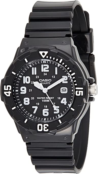 Boy's Casio Quartz Watch Dial Analogue Display Black Resin Strap and Black Dial LRW-200H-1B