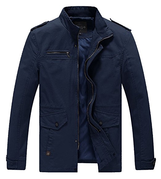 Lega Men's Casual Cotton Coat Stand Collar Military Windbreaker Jacket