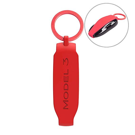 TapTes M3 Silicone Remote Key Fob Case Cover Key Fob Case Holder Key Chain Compatible Tesla Model 3 Accessory 1PCS (Red, Tesla Model 3)