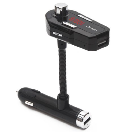 LDream Bluetooth Fm Transmitter Car Kit W 2.4A USB Charger for All Smartphones Tablets MP3 Players