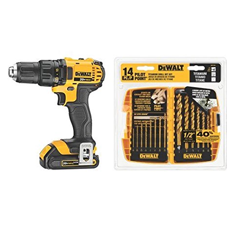 DEWALT DCD780C2 20-Volt Max Li-Ion Compact 1.5 Ah Drill/Driver Kit with 14-Piece Titanium Drill Bit Set