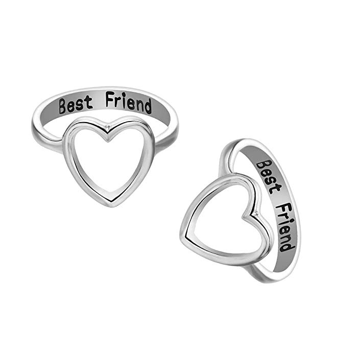 2 Pack Letter Best Friends Friendship Rings Hollow Heart Shape Engagement Rings for Women Girls Promise Wedding Rings Set