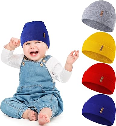 SATINIOR 4 Pieces Winter Baby Beanies Toddler Beanies Infant Hats Slouchy Knitted Beanies for Boys Girls 0-36 Months