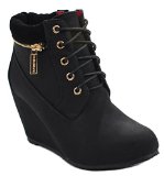 Kids Girls Sally31 Gold Zipper Decor Faux Nubuck Lace Up Wedge Ankle Boot Booties