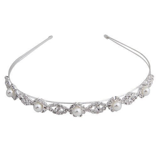 TOOGOO(R) Silver Plated Faux Pearl Rhinestone Wedding Headband Tiara Hair Band 0.55"