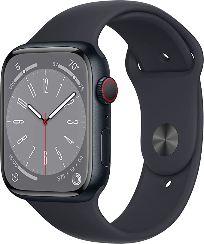 Apple Watch Series 8 [GPS   Cellular 45mm] Smart Watch w/ Midnight Aluminum Case with Midnight Sport Band - S/M. Fitness Tracker, Blood Oxygen & ECG Apps, Always-On Retina Display, Water Resistant