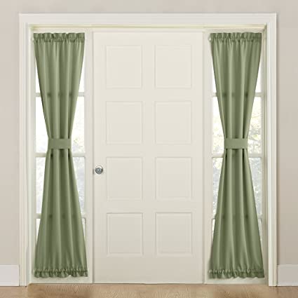 Sun Zero 53316  Barrow Front Door Sidelight Curtain Panel with Tie Back, 26" x 72", Sage Green