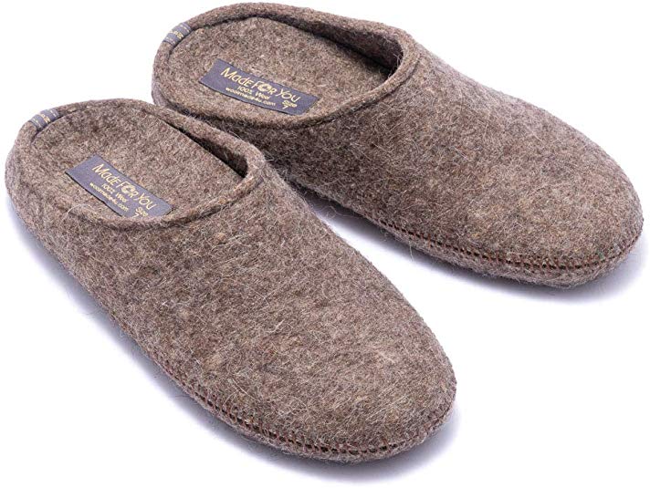 Made For You Women’s Natural Wool Slippers with Arch Support Insole, Hypoallergenic with Non-Slip Rubber Sole