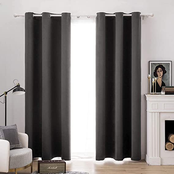 MIULEE Blackout Curtains Room Darkening Thermal Insulated Drapes Solid Window Treatment Set Grommet Top Light Blocking Curtain for Living Room/Bedroom 2 Panels 42 x 84 inch, Grey