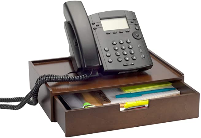 Wood Telephone Stand with Drawer, Stackable Storage Solution for Office Products Pens, Pencils, Scissors, Notepads, Business Cards and More