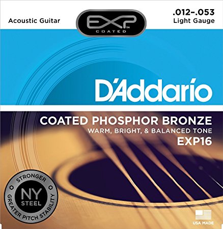 D'Addario EXP16 with NY Steel Phosphor Bronze Acoustic Guitar Strings, Coated, Light, 12-53