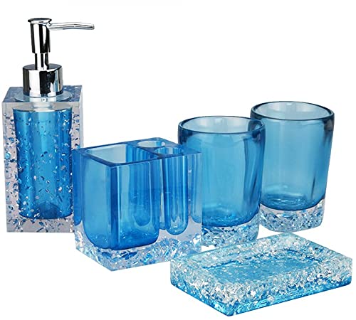 LUANT Resin Soap Dish, Soap Dispenser, Toothbrush Holder & Tumbler Bathroom Accessory 5 Piece Set (Blue)