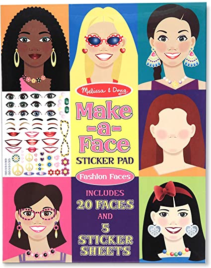 Melissa & Doug Make-a-Face Sticker Pad - Fashion Faces, 20 Faces, 5 Sticker Sheets