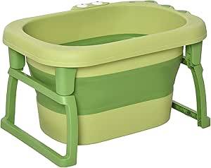 HOMCOM Baby Bathtub for 0-6 Years Collapsible Non-Slip Portable with Stool Seat for Newborns Infants Toddlers Kids - Green