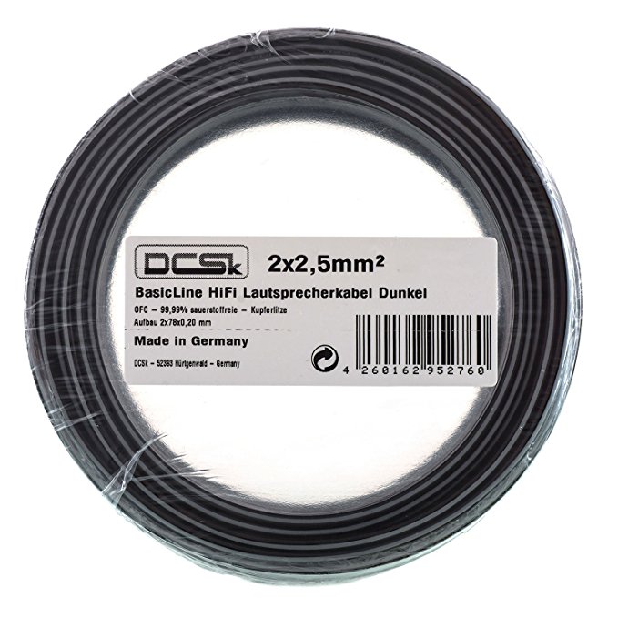 DCSk 50 m - 2 x 2.5 mm² black loudspeaker cable | OFC copper cable for HiFi / audio I 99.99% insulated copper speaker cable I AWG 13 Role