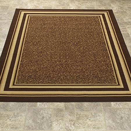 Ottomanson Ottohome Collection Non-slip Modern Bordered Design Area Rug ,150cm x 200cm, Brown