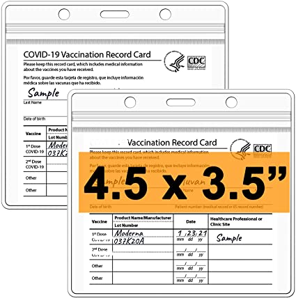 2 Pack Vaccine Card Holder,CDC Vaccination Card Protector, 4.5X3.5" Vaccine Card Protector Waterproof Immunization Vaccinate Record Cards Plastic Holder for Badge Record ID Card Name Tag