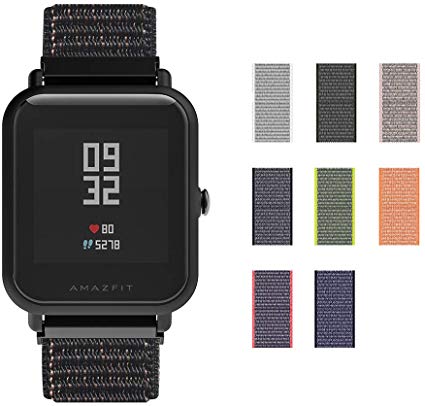 Nylon Sport Loop Band SIKAI 20mm Replacement Nylon Strap Compatible with Amazfit Bip/Huawei Watch 2 Sport/Ticwatch E Breathable with Hook and Loop Fastener Adjustable Closure (Black Sand)