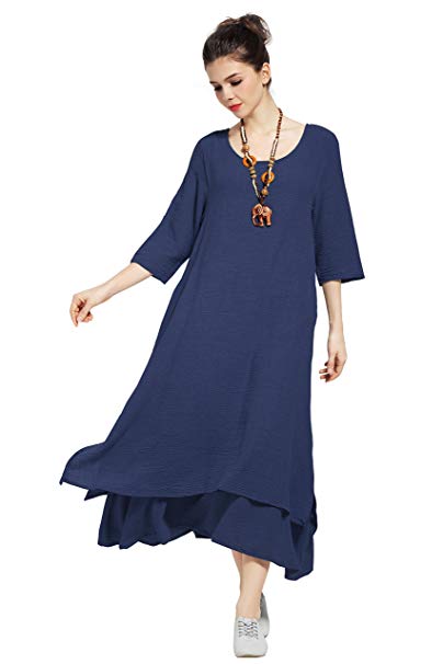 Anysize A-line Linen Cotton Spring Summer Plus Size Dress F147A