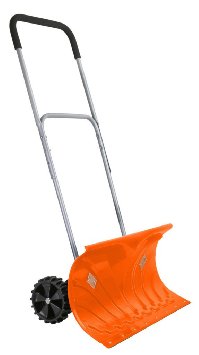 Ivation Heavy Duty Rolling Snow Pusher with 6" Pivot Wheels & Adjustable Handle, Bright Orange