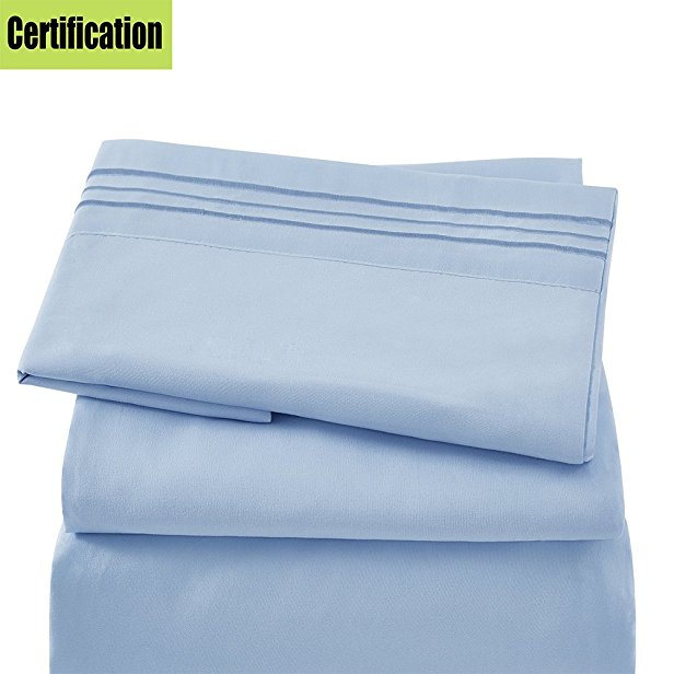 Bed Sheet Set - Brushed Microfiber 1800 Bedding 4 Piece 105 GSM -Wrinkle, Fade, Stain Resistant ,Hypoallergenic (Light Blue, Full)