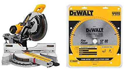 DEWALT DWS779 12" Sliding Compound Miter Saw with DEWALT DW3128 Series 20 12-Inch 80 Tooth ATB Thin Kerf Crosscutting Miter Saw Blade with 1-Inch Arbor