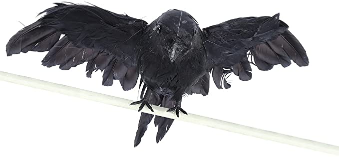 Amosfun Halloween Artificial Black Raven Crow Feather Birds Flying Black Raven Halloween Props Party Bar Decoration