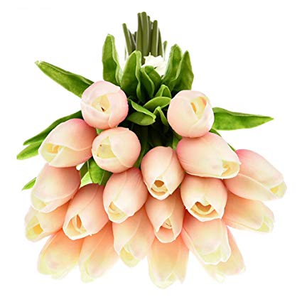 XIAOHESHOP XHSP 30 pcs Real-touch Artificial Tulip Flowers Home Wedding Party Decor (Champagne)