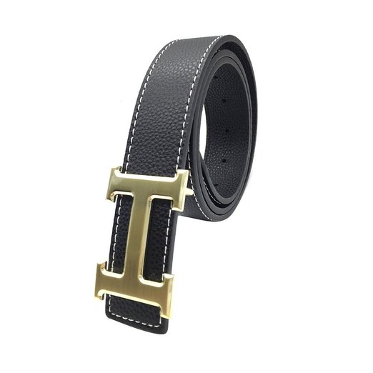 Maikun Mens Letter H Gold Buckle Synthetic Leather Belt