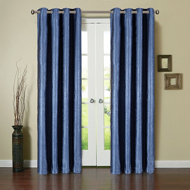 BLC 2 Panels Thermal Insulated Solid Grommet 52-Inch-by-63-Inch Blackout Curtains, z-Blue - Embossing pattern