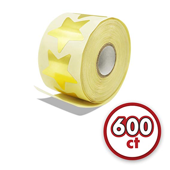 600 Metallic Golden Star Shaped Foil Labels Stickers in Roll (Each Measures 1.5" in Diameter)