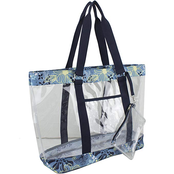 Eastsport Supreme Deluxe 100% Clear PVC Printed Large Beach Tote with Free Large Wristlet