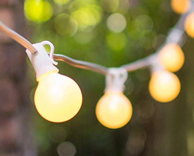 25Ft Ffrosted String Lights with 25 Frosted Globe G40 Bulbs,UL Llisted for Indoor /Outdoor for Patio,Garden,Retro Bulb,Umbrella,Bistro Pergolas Balcony Wedding Gathering Parties-- White Wire