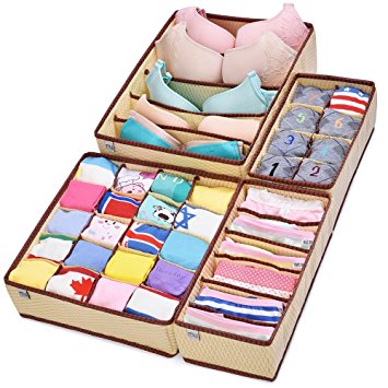 MIU COLOR Drawer Organizer Storage - Foldable Cube Closet Organizer, Bra Underwear Drawer Divider, 4 set, Sand