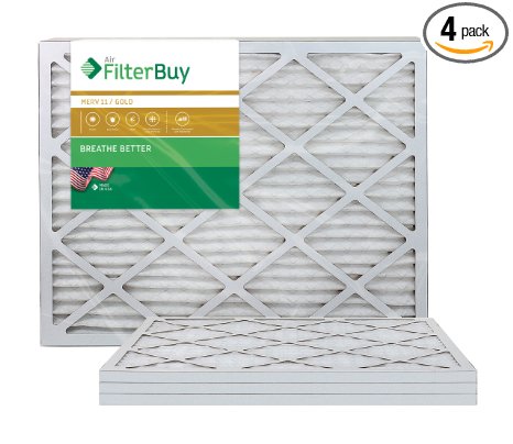 AFB Gold MERV 11 20x30x1 Pleated AC Furnace Air Filter. Pack of 4 Filters. 100% produced in the USA.
