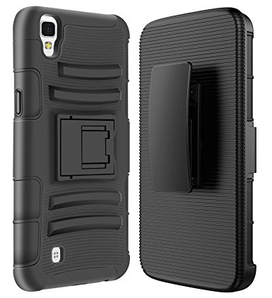 LG X Power Case, SGM Hybrid Dual Layer Combo Armor Defender Protective Case With Kickstand   Belt Clip Holster For LG X Power (Black)