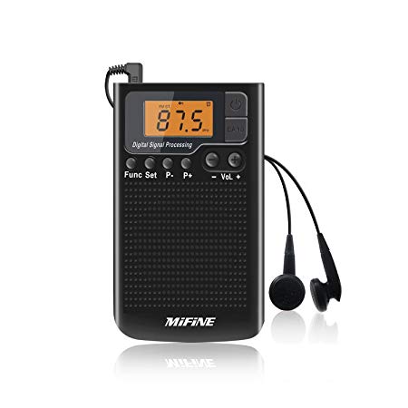 Portable AM FM Radio Rechargeable- Multifunctional Mini Radio Clear Spesker Music Player and Alarm Clock and Timer with Earphone