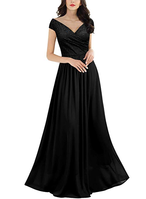 Miusol Women's Casual Deep- V Neck Sleeveless Vintage Wedding Maxi Dress