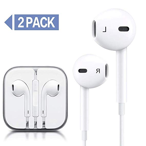 Earbuds, OMOVE Generic Earbuds Headphones with Microphone Best Earphones Made Compatible for Apple iPhone 6s 6 5s 5 4s 4 7 8 X XS All 3.5mm Jack Smartphones 2 Pack (White.)